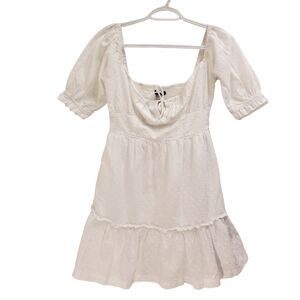 Roxy White Mini Dress Puff Sleeve Square Neck Tiered Ruffle Hem Summer